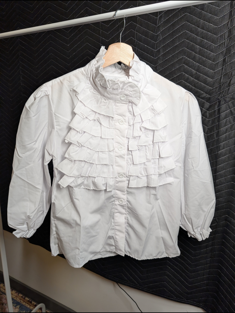 Women's White Ruffle Front Blouse